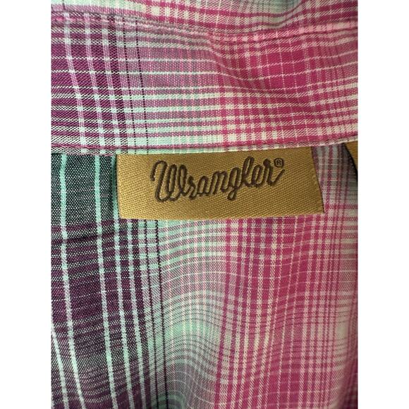 Wrangler Shirt Women L Pink Green Flannel Pearl Snap Western Cowgirl Rodeo Ranch - Picture 5 of 12